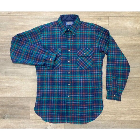 Pendleton Other - Pendleton Field Mens M Blue Plaid Button MacHardy Tartan Wool Flap Pocket Shirt
